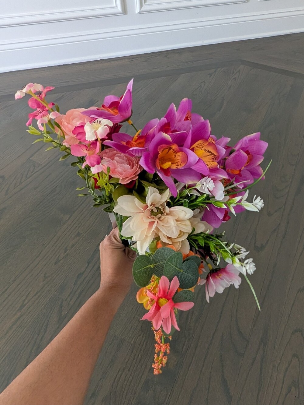 Lot of 7 Artificial Floral Stems - Assorted Pink, Magenta & Dahlias Faux Floral